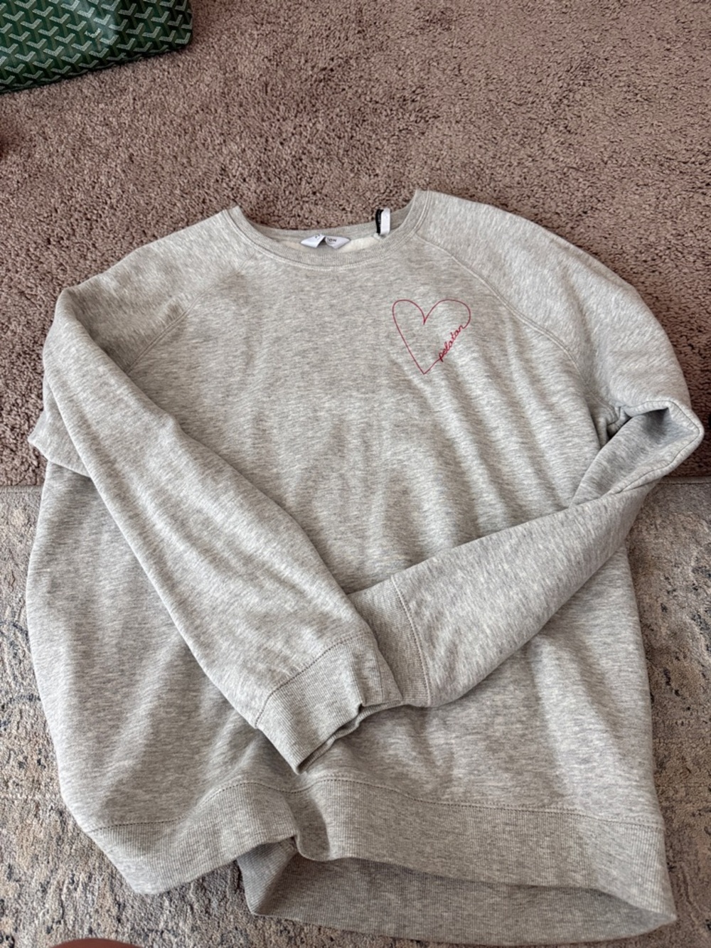 Peloton Heather Gray Sweatshirt with Pink Heart Embroidery